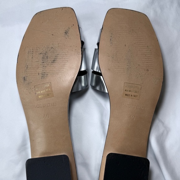 Emanuele Crasto Silver Metallic Leather Slides Sandals Made in Italy Size 40 - Picture 7 of 7